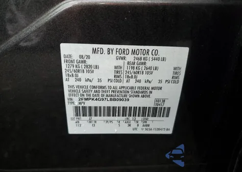 2020 Ford Edge Se из США, поврежденный, VIN 2FMPK4G97LBB09039